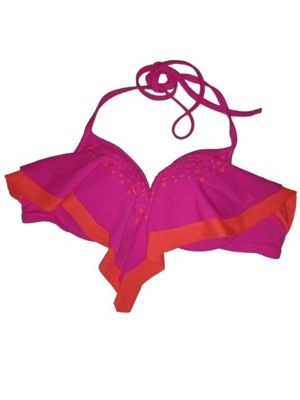 Victoria's Secret Women's Small Neon Pink Orange Ruffle Halter Bikini Top Swim